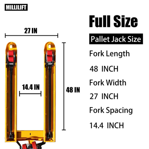 Top view of Workhorse Manual Pallet Jack With 6600 Lb Capacity And 48 Inch By 27 Inch Forks Yellow Hand Pallet Truck