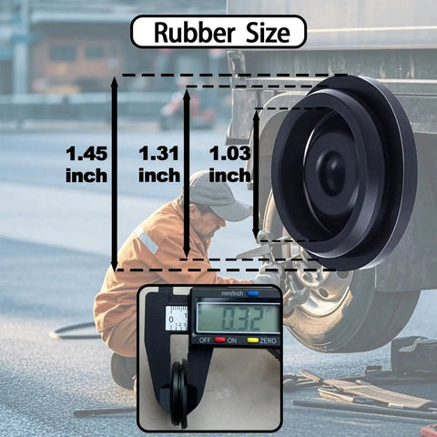 Trailer Hub Cap Plugs Set For 1.98 Inch 2.44 Inch And 2.72 Inch Axle Caps Rubber Grease Plugs dimensions displayed