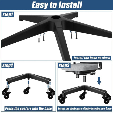 Assembly steps for 28 Inch Heavy Duty Office Chair Base Replacement With Wheels Set Of 5 Universal Gas Cylinder Hole Caster Sockets