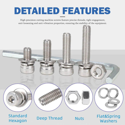 460 Piece Stainless Steel Bolt And Nut Kit With Washers For Metric Hardware M4 To M8 Includes Nuts Bolts Lock Washers Flat Washers Fully Threaded Machine Screws Premium 304 Stainless Steel For DIY Friendly Home Projects with detailed screw features and washers.