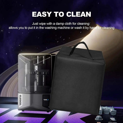 Heavy Duty Waterproof Anti Static Nylon Dust Cover for Saturn 4 Ultra 16K Resin 3D Printer shown beside the printer