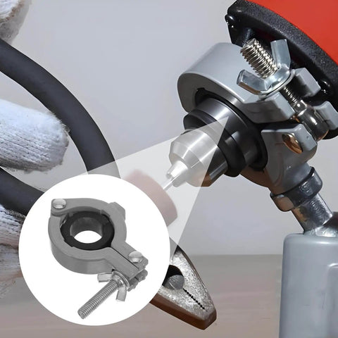 Rotatable Aluminum Mini Bench Vise Clamp With Table Clamp For Rotary Tools, Woodworking Fixture, close-up view of vise in use