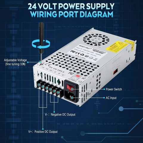Beefy 24V 25A 600W DC Switching Power Supply With Universal 110V 220V Input Adjustable 21.6V To 26.4V Efficient SMPS diagram