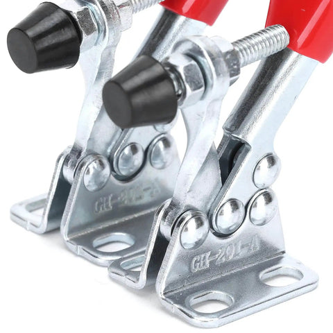Two Pack Toggle Clamps With 66.1 Pound Holding Power, Heavy Duty Horizontal Hold Down Clamps With Rubber Pressure Tips close-up