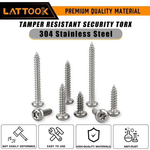 180-Piece No 8 Torx Security Screws Kit with Pro Grade 304 Stainless Steel Button Head Self-Tapping Sheet Metal Screws shown