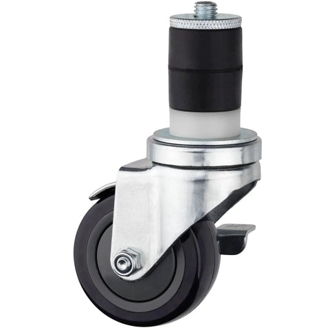 Expanding Stem Caster With Side Brake For Commercial Kitchen Prep Tables, 3-Inch Polyurethane Wheel, 530 Lb Static Load