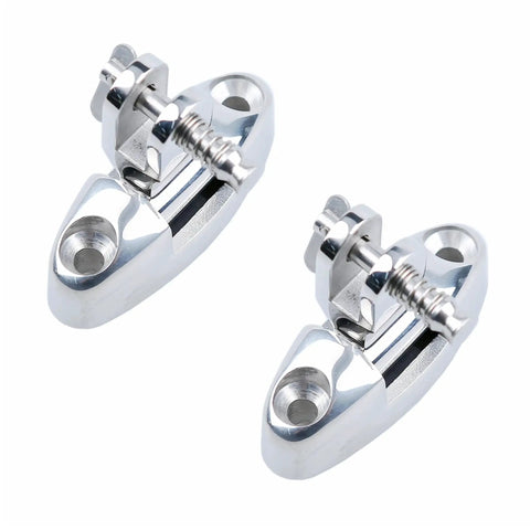 Bimini top swivel deck hinges; two chrome stainless steel marine-grade with removable pins