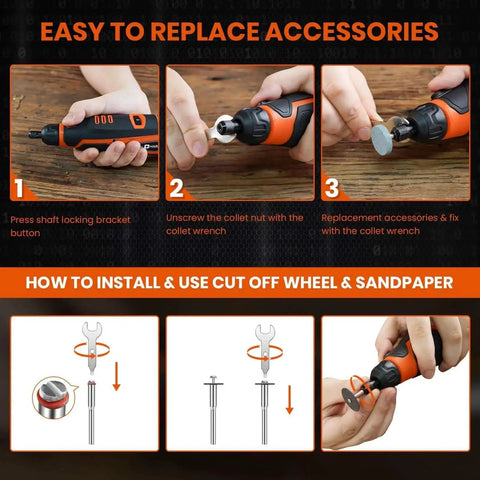 Instructional guide for Beast 12V Cordless Rotary Tool Kit With 6 Speeds Up To 30000 RPM And 94 Accessories For Engraving