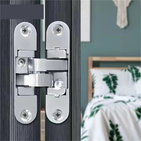 Hidden Cross Hinge For Invisible Doors With Three Dimensional Adjustable Mechanism 180 Degree Flat Folding Wooden Door Hardware Left Large Model Easy Install Concealed Pivot System One Color Finish Durable Interior Room Divider Solution installed view on door