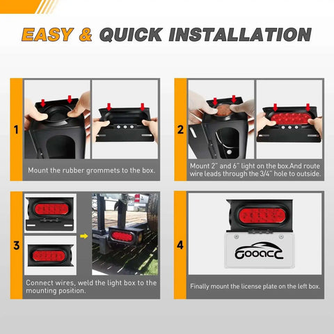 Installation guide for Steel Trailer Light Boxes Housing Kit Two Pack With Amber Side Marker Lights And Red Oval Stop Brake Turn Signals.