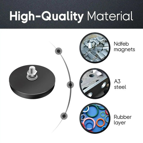 Front view: Winspeed M5 rubber-coated neodymium magnet base with M5 threaded stud, 30 lb pull, 8-pack