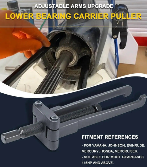Lower Bearing Carrier Puller Compatible With Yamaha Johnson Evinrude Mercury Honda Mercruiser Gearcases 115 Hp And Up with tool in use