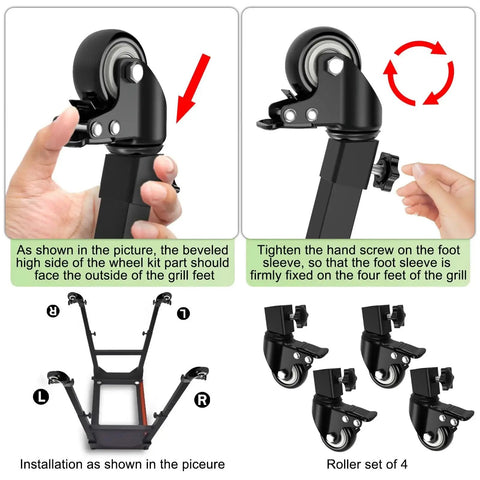 Caster Wheels Set For Griddle Stand 2 Inch Heavy Duty Casters With 360 Degree Swivel assembly instructions and components