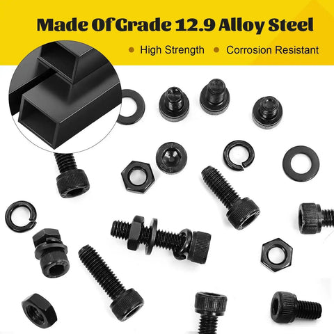 M6 Screws With Nuts And Washers Kit For DIY Projects, Hex Socket Head Bolts In 8, 10, 12, 16, 20, 25, 30, 35 mm, 12.9 Alloy Steel