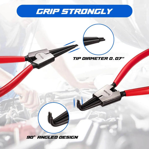 4 Piece Snap Ring Pliers Set With 7 Inch Internal And External Circlip Pliers Heavy Duty Straight And Bent Jaw Retaining Ring