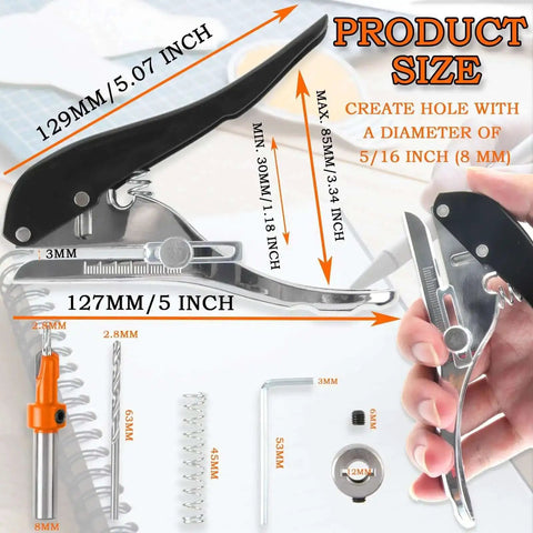 Heavy Duty 8mm Adjustable Single Hole Punch Set with Wood Countersink Drill Bit for woodworking crafts and DIY projects.