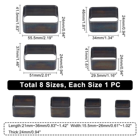 Leather Die Cutter Set For DIY Leather Craft, High Carbon Stainless Steel Punch Tools, 8 sizes rectangle pattern mold displayed