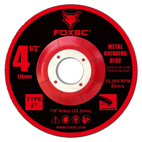 Four And One Half Inch Aluminum Oxide Type Twenty Seven Grinding Discs For Angle Grinders, front view of disc labeling.