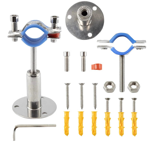 Heavy Duty 304 Stainless Steel Wall And Ceiling Pipe Mounts Two Pack With Adjustable Clamp Brackets For 24 To 28mm Tubes Height Adjustable From Fifty To One Hundred Millimeters Includes Screws Anchors And Hex Wrench