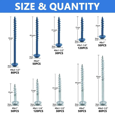 660 Piece Pocket Hole Screws Set With 5 Sizes No 8 1 In 1 And A Quarter In 1 And A Half In 2 In And 2 And A Half In Square Drive