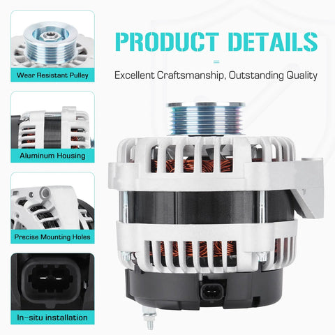 Heavy Duty Alternator Replacement For 2007 2014 Escalade Tahoe Suburban Silverado Sierra Yukon Avalanche And Hummer H2 6 2 L 2008 2009 Direct Fit 400 12253 8301 15093928 15857608 with aluminum housing