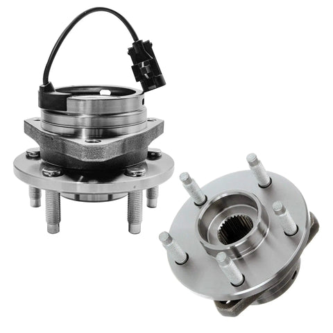 Pair Front Wheel Bearing Hubs Assembly With 5 Lug And ABS For Chevy Cobalt HHR 2008 2010 Malibu 2004 2012 Pontiac G6 2005 2010 Saturn Aura 2007 2009 Front Left And Front Right, showing front view of two metal hubs with ABS sensor wire