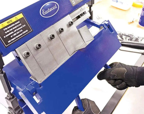 Close-up of 12 Inch Box And Pan Sheet Metal Brake With Five Adjustable Fingers for Precise Folds and Bends Up to 20 Gauge Steel