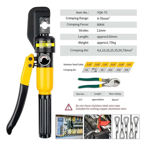 Heavy Duty Hydraulic Crimping Tool 5 To 8 Ton For Home DIY Wire Lug Pliers Crimp 4 To 70 Square Millimeters DIN AWG JIS Compatible