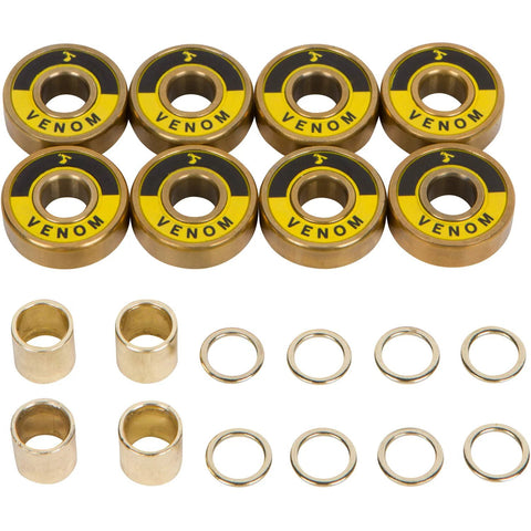 Yellow Jacket skateboard bearings set with Venom gold-tone bearings, washers and spacers (eight bearings)