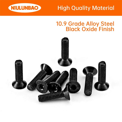 4mm X 16mm Flat Head Hex Socket Cap Screws Pro Grade 0.7mm Pitch 10.9 Alloy Steel Black Oxide Countersunk Machine Screws Fully Threaded