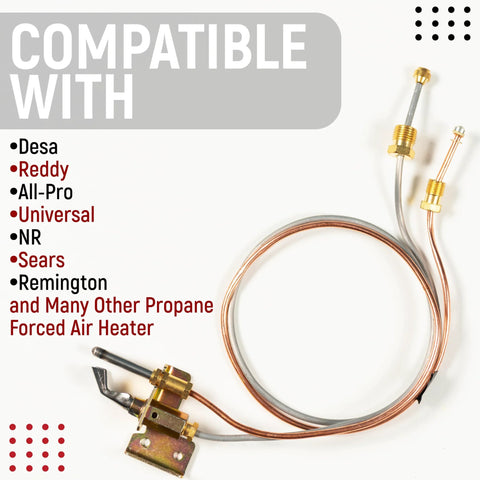 Water heater pilot assembly with 24in copper thermocouple, brass fittings, mounting bracket for gas water heaters