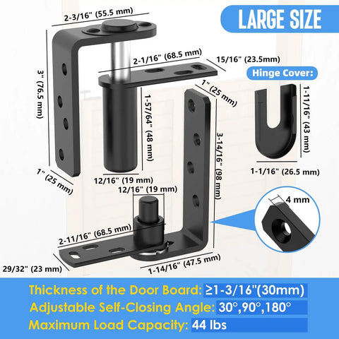 Heavy Duty Self Closing Saloon Door Hinges For Bar And Patio Doors 304 Stainless Steel showing dimensions and components.