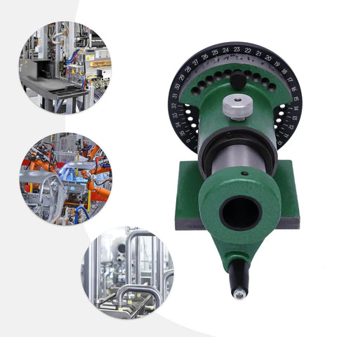 Front view of Do-It-All Indexing Spin Jigs Fixture For Milling Lathe And Grinding, 5C Compatible, green with dial and knobs