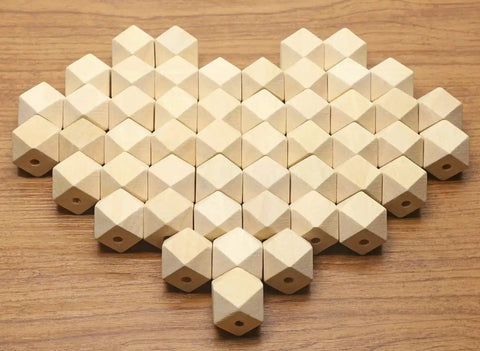 Unpainted Faceted Geometric Wood Beads 16mm With 3.5mm Holes Natural Color For DIY Jewelry Making 100 Pieces Dope Assortment