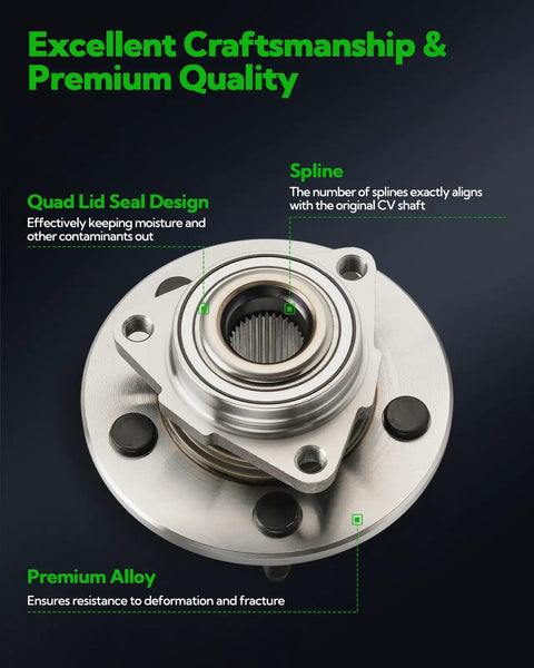 Front Wheel Hub Bearing Assembly 2 Pack For Nissan Sentra 2007-2012 And Nissan Rogue 2008-2013 5 Lug OEM Replacement Replaces 513298 WE60491 BR930772 Durable Hub Module, showing spline and seal design.
