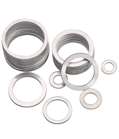 Oil Drain Plug Crush Washer Set Kit With 568 Pieces In 18 Aluminum Gasket Sizes M6-M24, visible aluminum washers on white background