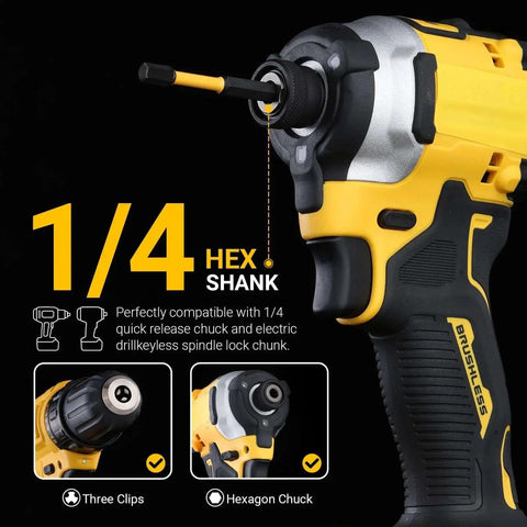 Power drill with Pro Grade Heavy Duty Impact Hex Bit Drill Bit Set, 24 Piece, 2 Inch Bits In Metric And SAE, S2 Steel visible