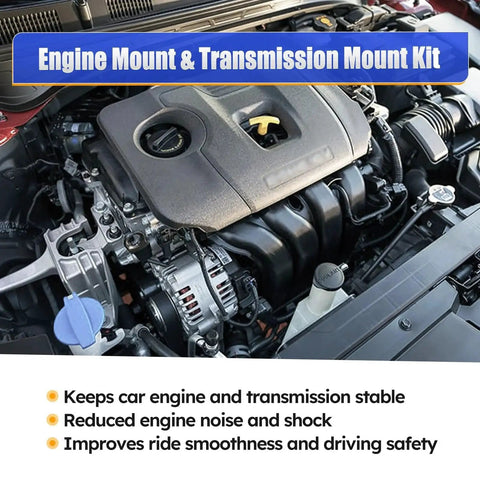 Beefed-Up Engine And Transmission Mount Kit for smoother powertrain and quieter ride visible in Hyundai Elantra engine bay.