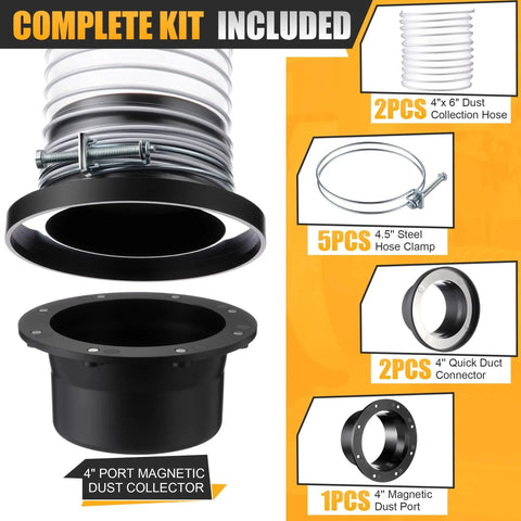 Magnetic Dust Collector Fast Connect System Starter Kit With Neodymium Fittings Hose Couplers Clamps for 4 Inch Workshop Dust Collection