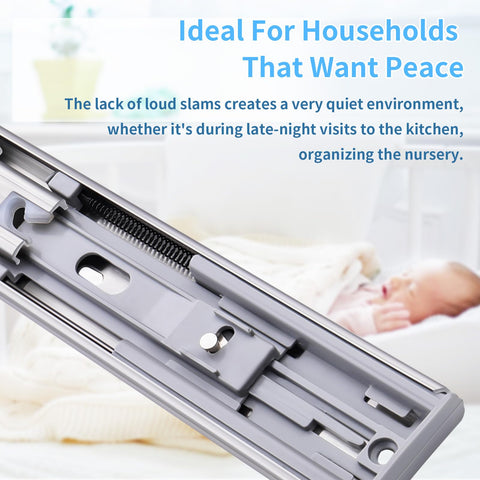 Soft Close Stainless Steel Drawer Slides 12 Inch Full Extension 100LB 5 Pairs Side Mount Ball Bearing Rails For Dresser Cabinet Replacement Includes Easy Install Instructions, close-up view