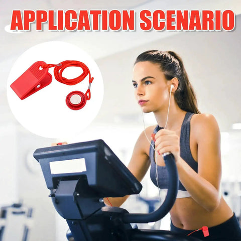 Woman using treadmill with Universal Treadmill Safety Key Replacement With Emergency Stop Magnet in home gym setting.