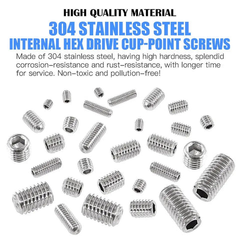 420 Piece M3 M4 M5 M6 M8 Allen Head Socket Set Screws Stainless Steel Internal Hex Drive Grub Screw Assortment Kit