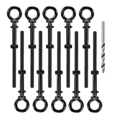 10 Pack Black Titanium Shoulder Eye Bolts One Quarter Inch By Four Inch Shank T316 Stainless Steel Heavy Duty Eyebolts With Nuts Washers And Drill Bit For Cable Railing Deck Marine Grade