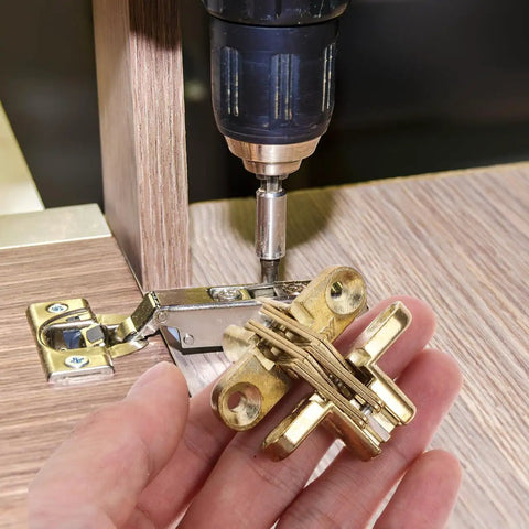 Hidden Cross Hinge Set Four Pcs Alloy Invisible Cabinet Door Hinges 1.64 by 1.3 Inches Silent Concealed Mount installation