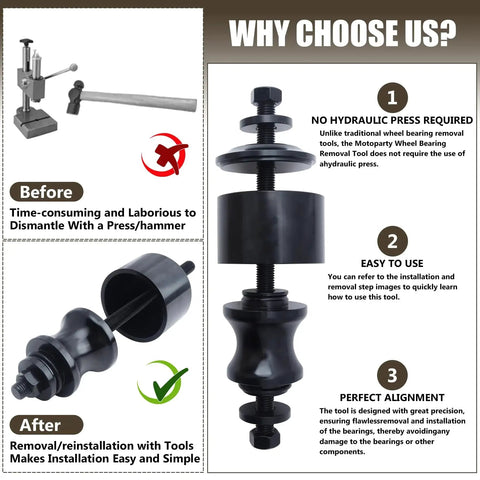 Black Wheel Bearing Removal Tool For ATV And UTV Fits 40 Or 44 Millimeter Bearings Easy Removal And Installation with Product Features
