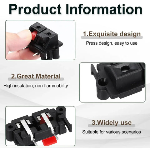 2 Way Spring Terminal Clip Push Release Connector Plate Jack Socket For Speakers, Red Black Polarity Coding, Plastic Copper