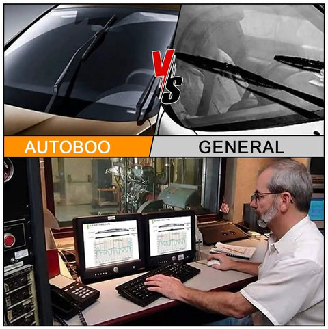 Comparison of AUTOboo and General wipers with engineer monitoring data, featuring Premium All Season 26 Inch And 16 Inch Wiper Blades Pack Of Two OEM Quality