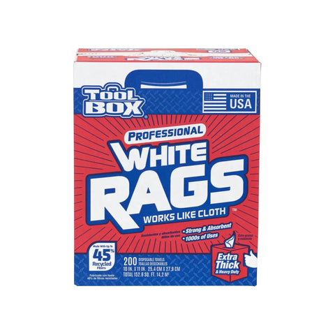 Professional White Rags Center Pull Box 200 Sheets 11 X 10 Inches Made In USA Ultra Absorbent For Painting, Cleaning, Auto Work, And DIY Projects