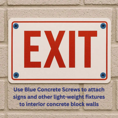Heavy Duty Concrete Screw Anchor Kit With Drill Bit For Masonry Brick Or Block 3/16 X 1-1/4 Inches Self-Tapping installation example with EXIT sign