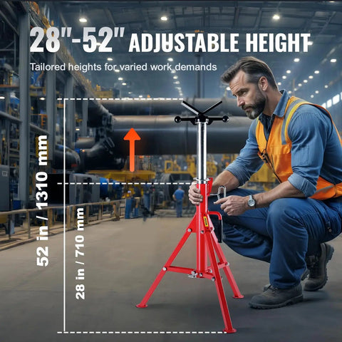 Versatile Pipe Stand And Welding Jack Stand 28 To 52 Inch Height 2500 Lbs in industrial setting with adjustable height